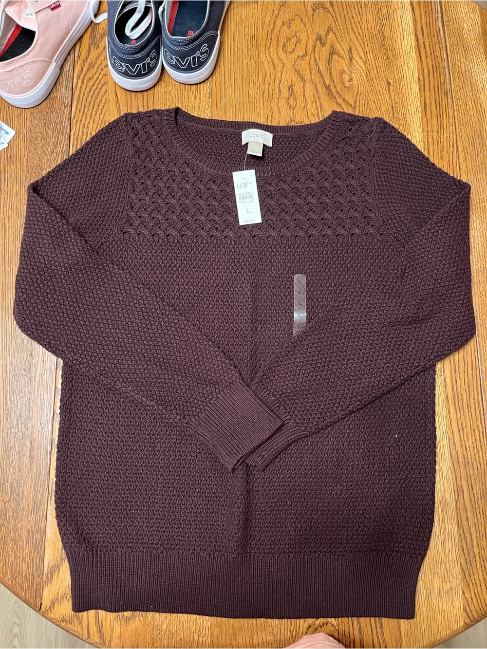 LOFT Womens Blackberry Crewneck Textured Knit Sweater (L)